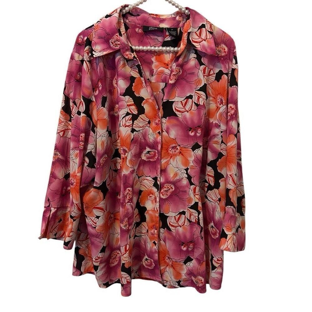 Allison Morgan woman 3X Button Up Top Floral Beach Summer Flowy Loose fairy plus